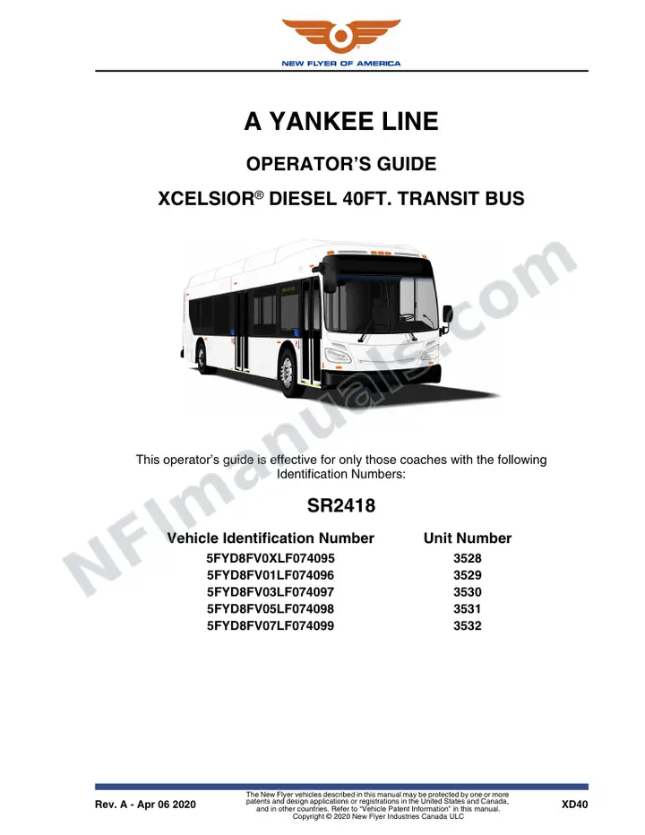 New Flyer XD40 Manual Package - A Yankee Line included manual preview