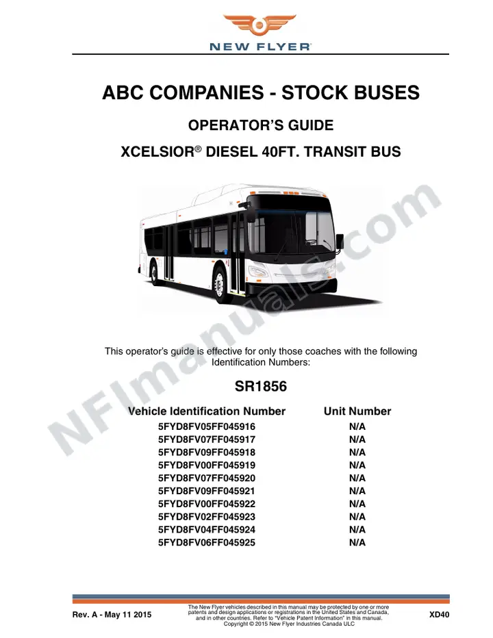 SR1856 Operator's Guide, ABC Companies - Stock Buses first-page preview