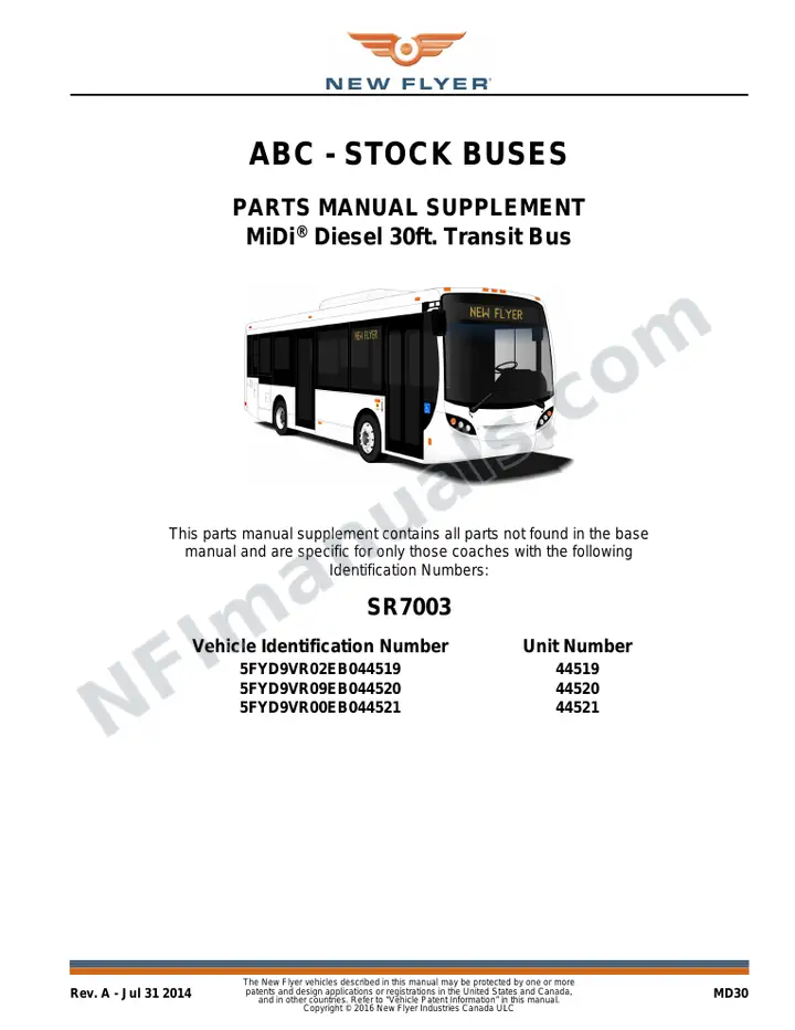 SR7003 Parts Manual, ABC - Stock Buses first-page preview
