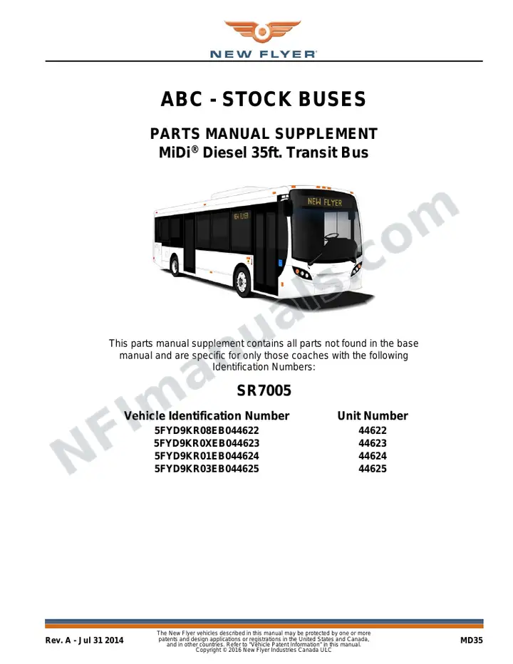 SR7005 Parts Manual, ABC - Stock Buses first-page preview