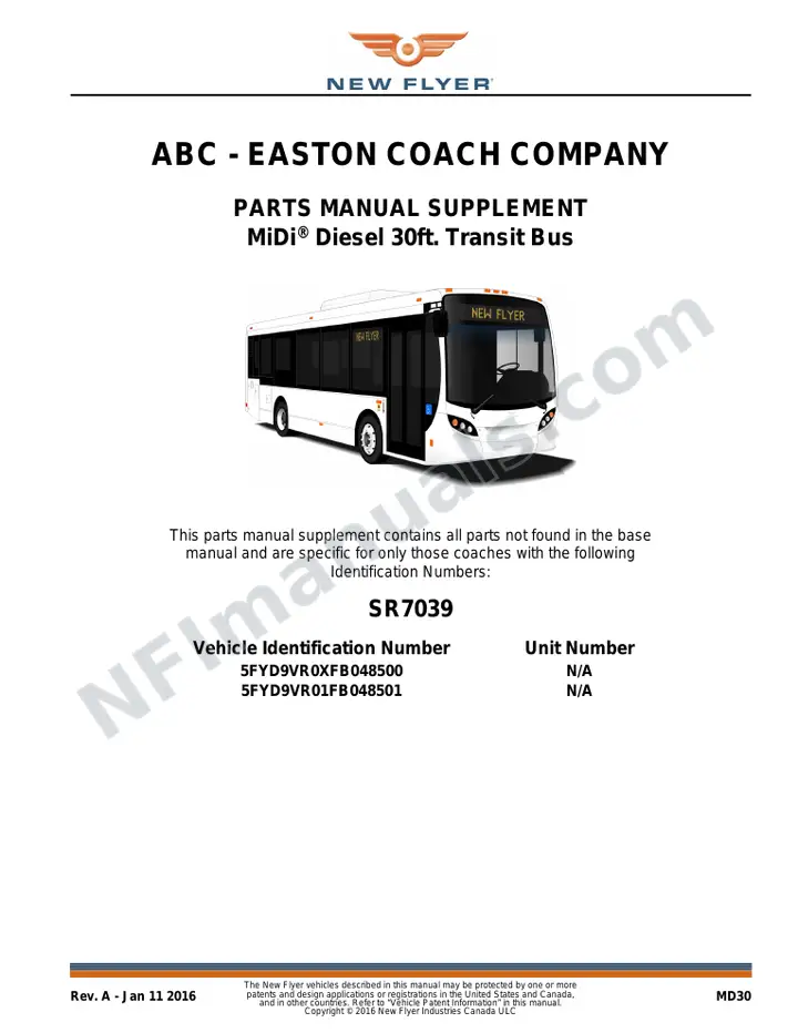 New Flyer MD30 Manual Package - ABC Companies - Easton Coach Company included manual preview