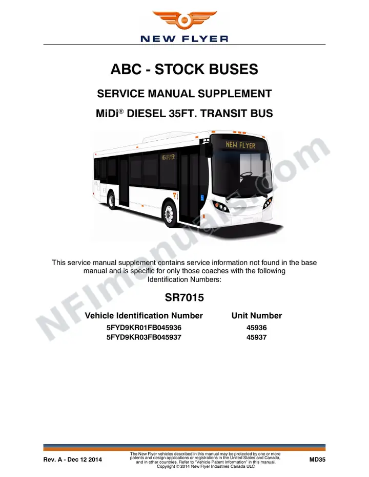 New Flyer MD35 Manual Package - ABC Companies - Stock Buses included manual preview