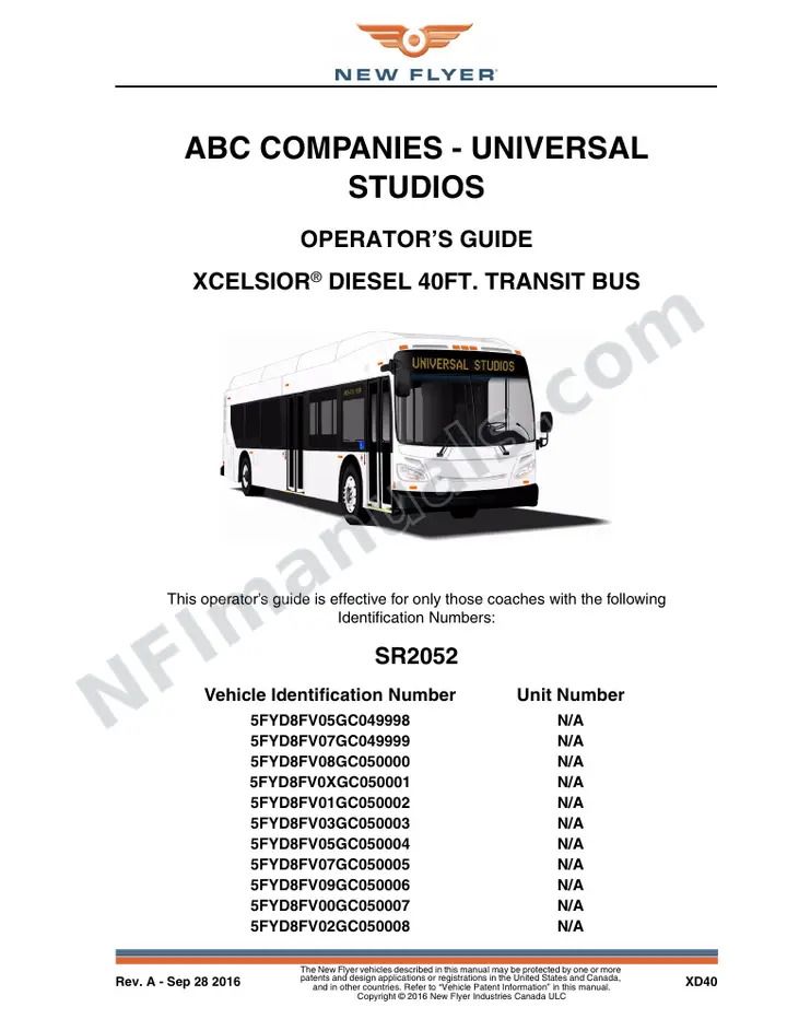 New Flyer XD40 Manual Package - ABC Companies - Universal Studios included manual preview