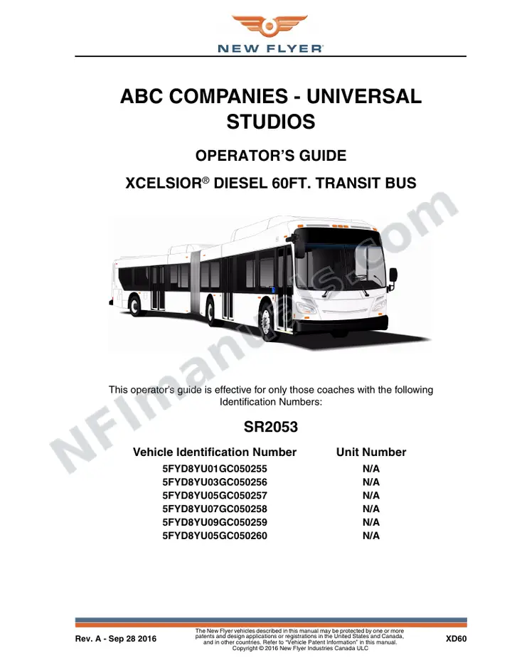 New Flyer XD60 Manual Package - ABC Companies - Universal Studios included manual preview