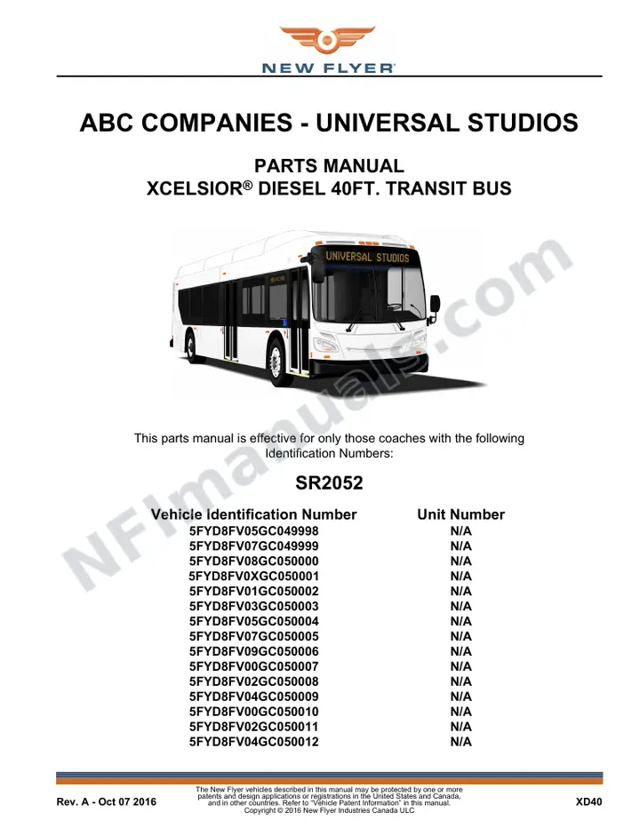 SR2052 Parts Manual, ABC Companies - Universal Studios first-page preview