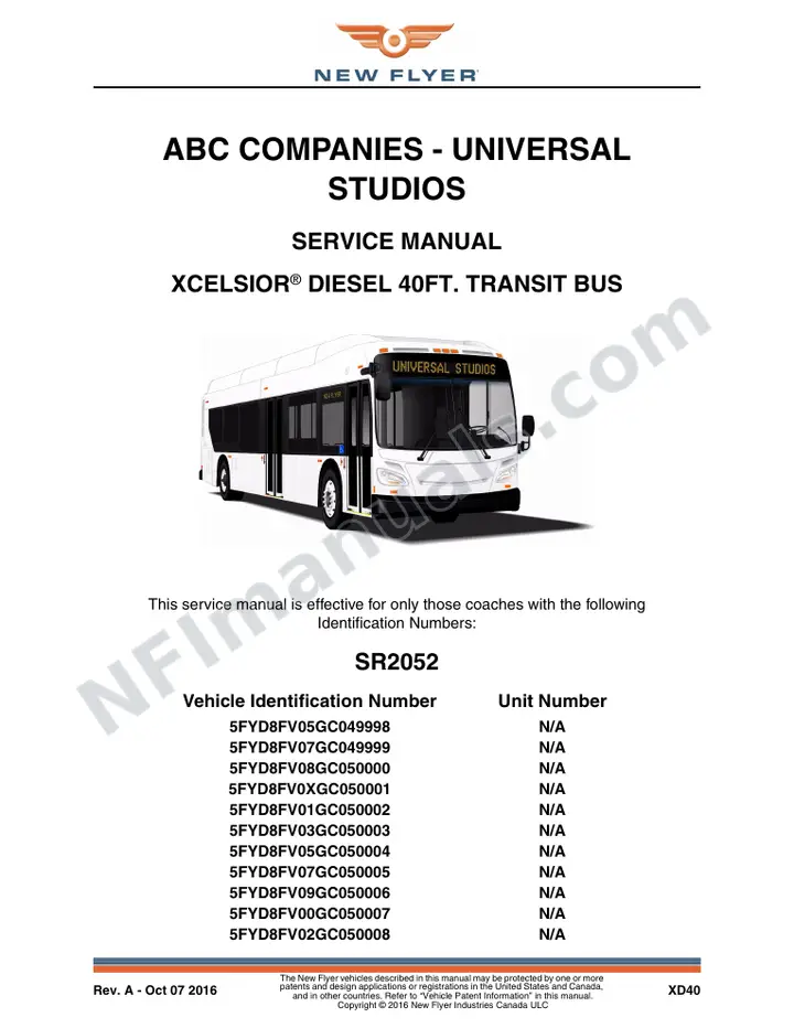 SR2052 Service Manual, ABC Companies - Universal Studios first-page preview