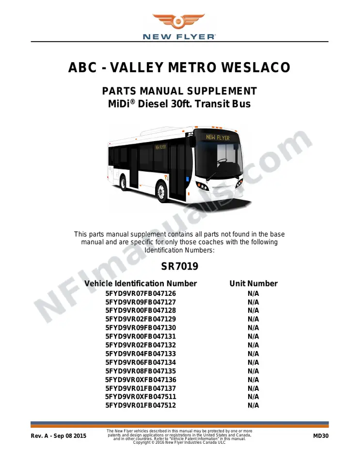 SR7019 Parts Manual, ABC - Valley Metro Weslaco first-page preview