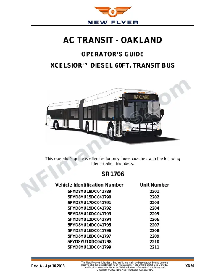 New Flyer XD60 Manual Package - AC Transit included manual preview