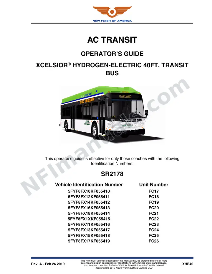 New Flyer XHE40 Manual Package - AC Transit included manual preview