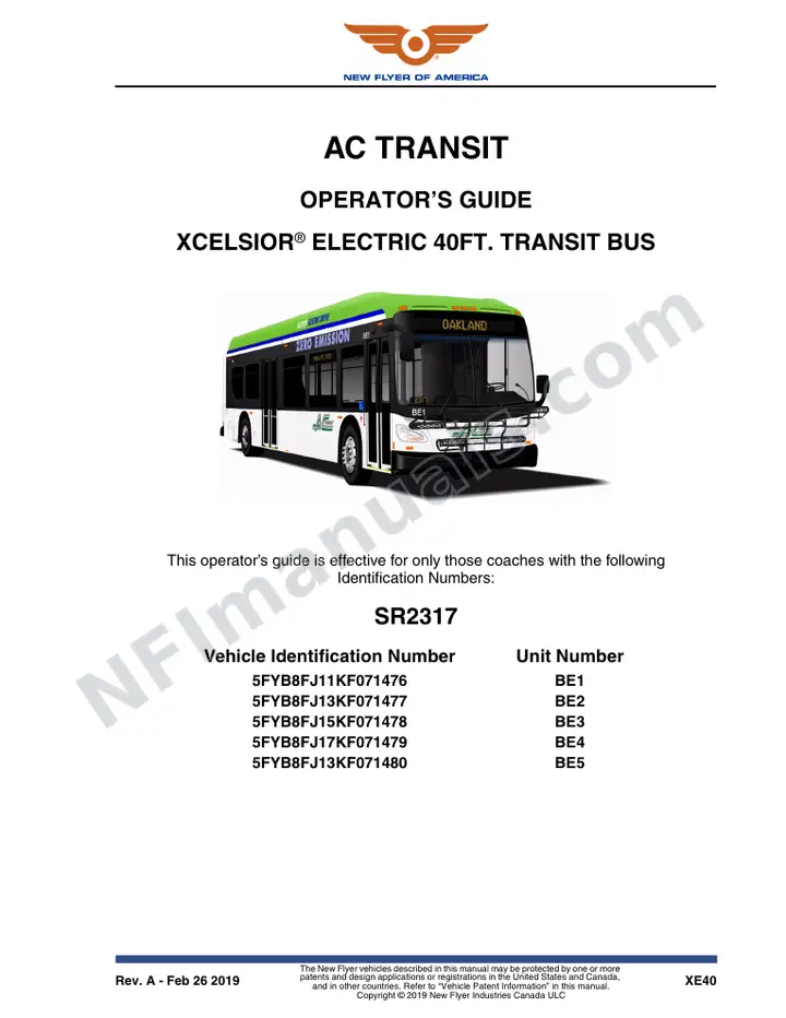 New Flyer XE40 Manual Package - AC Transit included manual preview