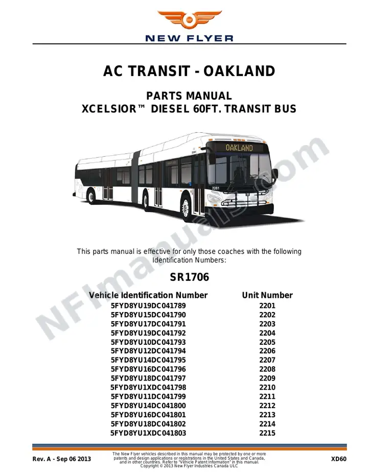 SR1706 Parts Manual, AC Transit - Oakland first-page preview