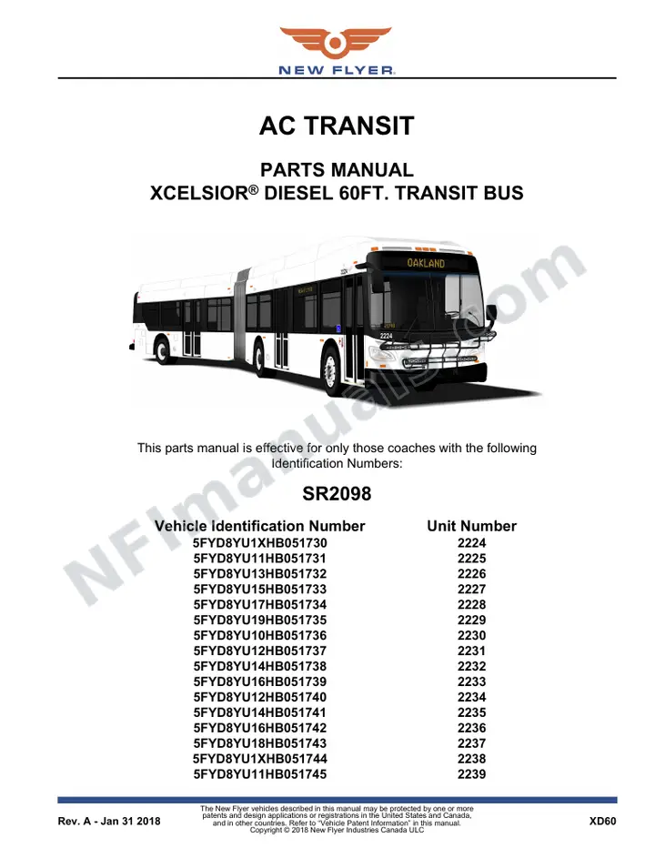 SR2098 Parts Manual, AC TRANSIT first-page preview