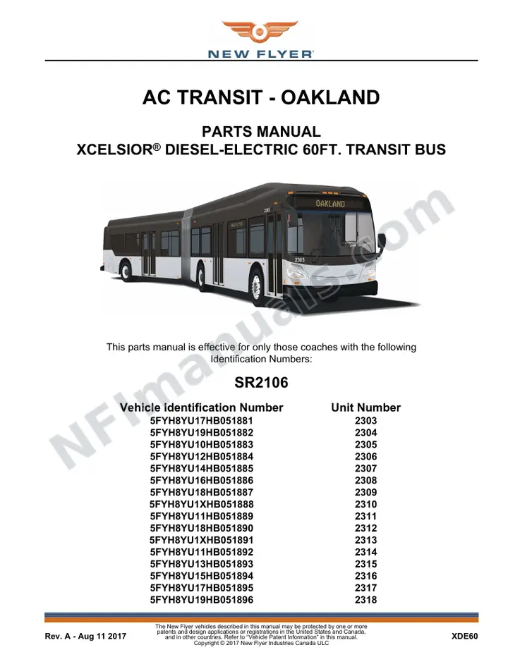SR2106 Parts Manual, AC Transit - Oakland first-page preview