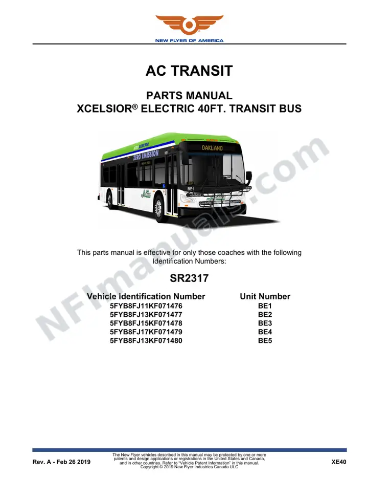 SR2317 Parts Manual, AC Transit first-page preview