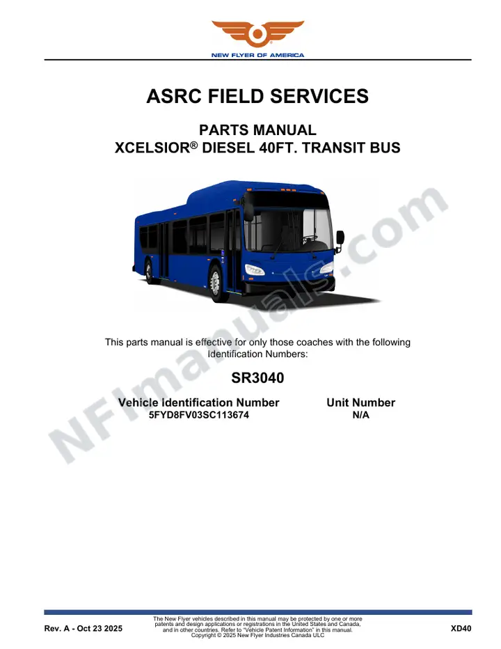 SR3040 Parts Manual, ASRC Field Services first-page preview