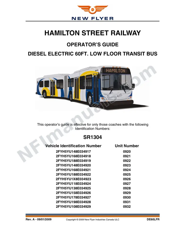 New Flyer DE60LFR Manual Package - Academy Bus Tours included manual preview