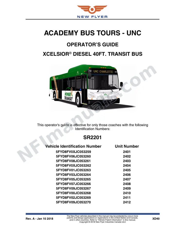 SR2201 Operator's Guide, Academy Bus Tours - UNC first-page preview