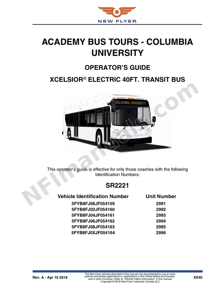 New Flyer XE40 Manual Package - Academy Bus Tours included manual preview