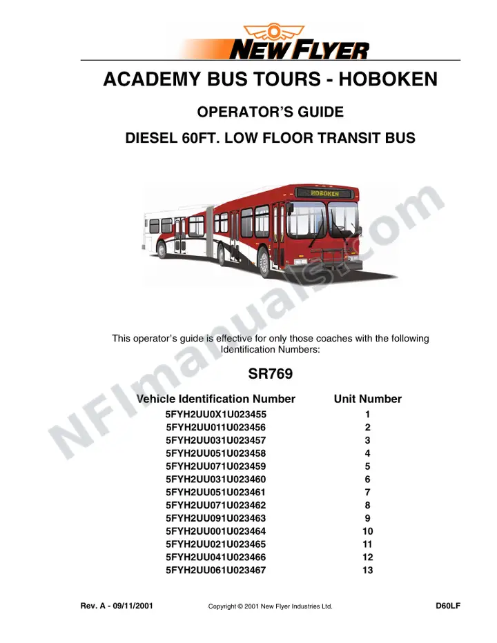 SR769 Operator's Guide, Academy Bus Tours - Hoboken first-page preview
