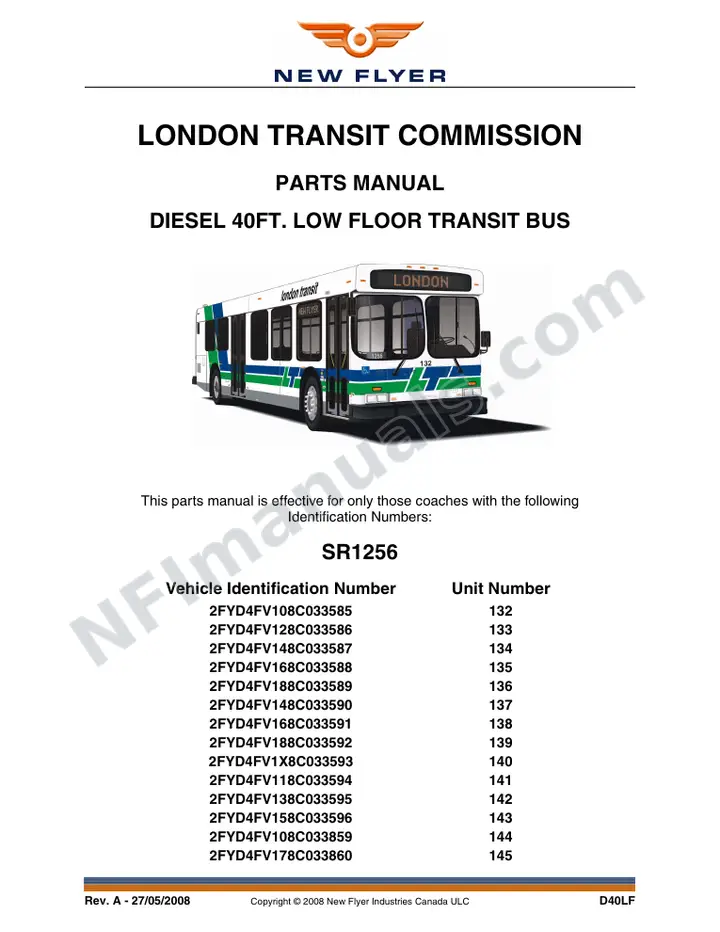 SR1256 Parts Manual, London Transit Commission first-page preview