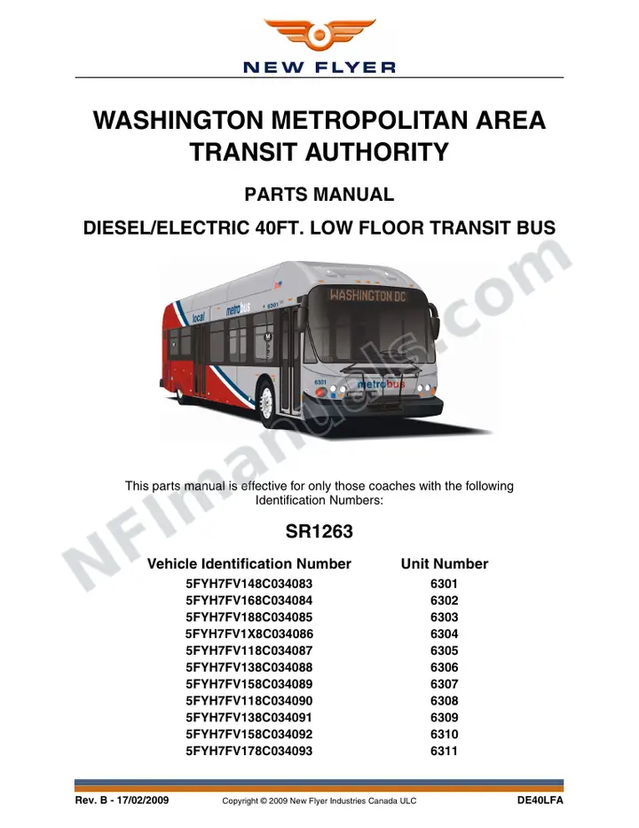 SR1263_1355 Parts Manual, WMATA first-page preview