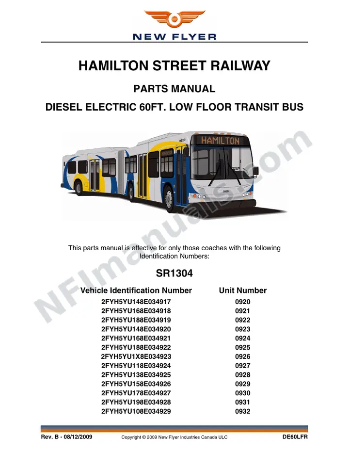 SR1304 Parts Manual, Hamilton Street Railway first-page preview