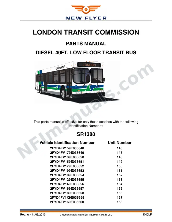 SR1388 Parts Manual, London Transit Commission first-page preview