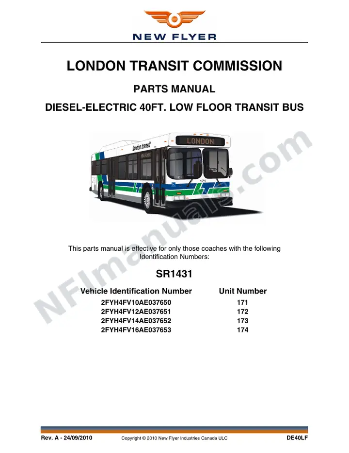 SR1431 Parts Manual, London Transit Commission first-page preview
