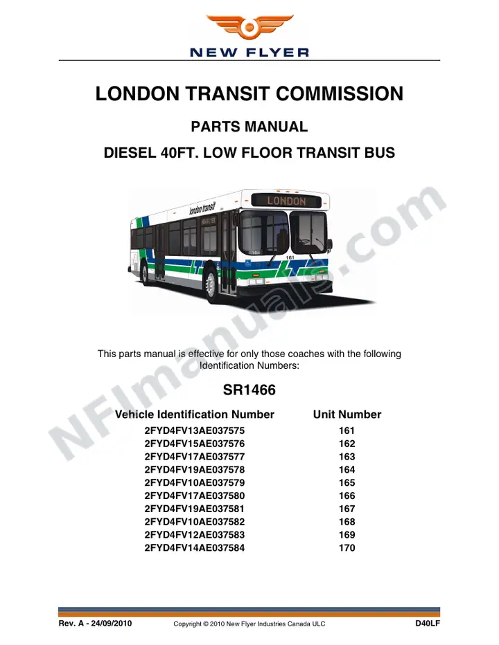 SR1466 Parts Manual, London Transit Commission first-page preview