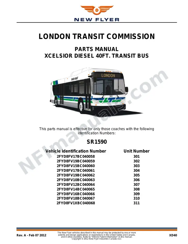 SR1590 Parts Manual, London Transit Commission first-page preview