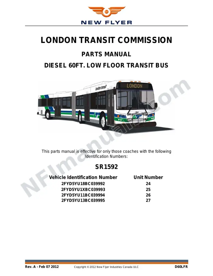 SR1592 Parts Manual, London Transit Commission first-page preview