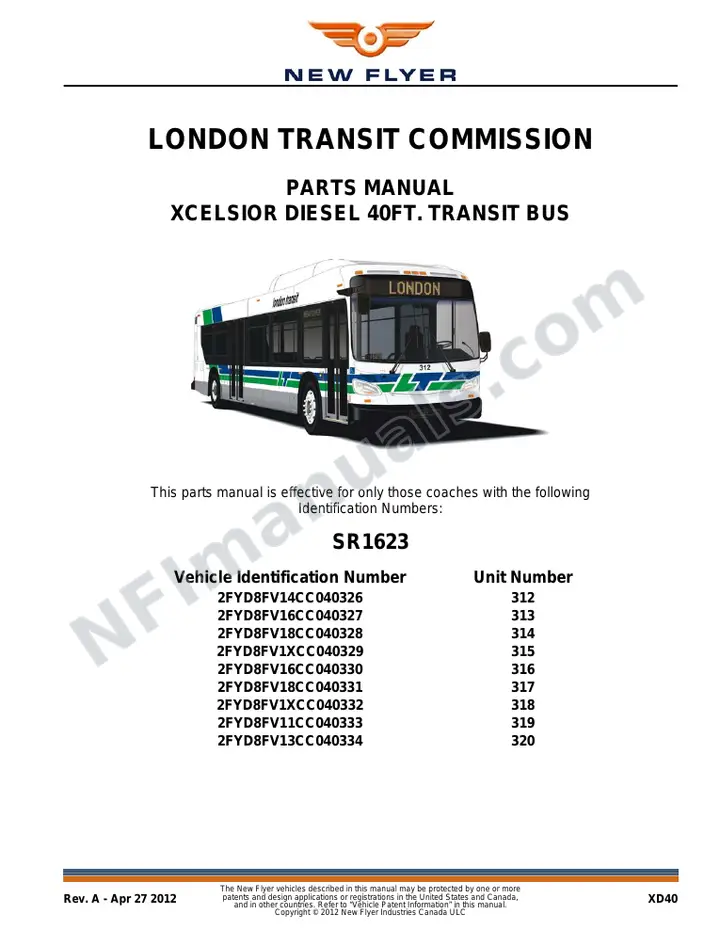 SR1623 Parts Manual, London Transit Commission first-page preview