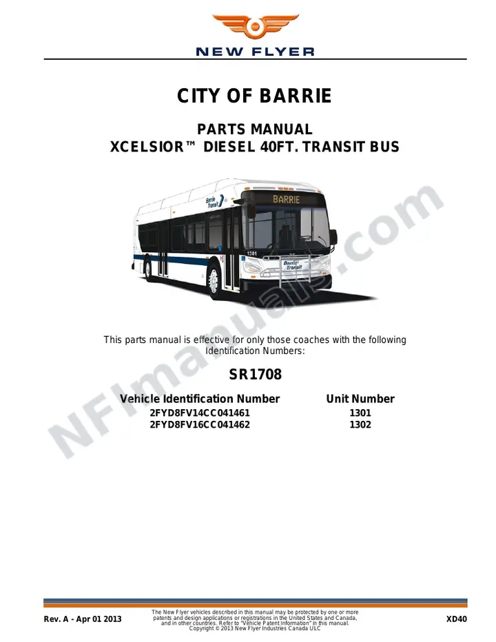 SR1708 Parts Manual, City of Barrie first-page preview