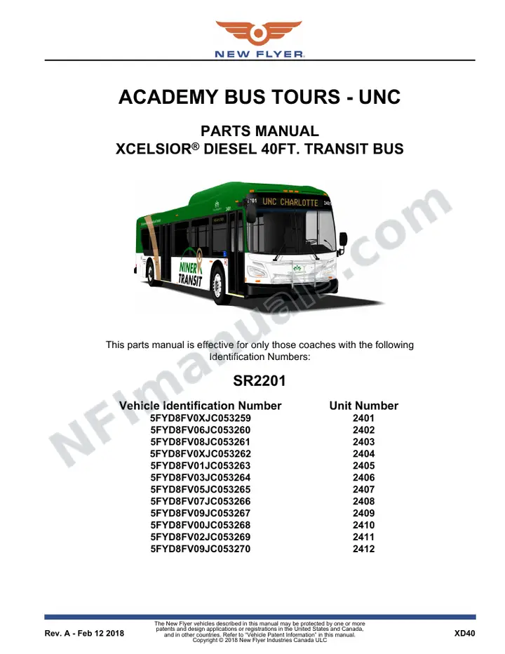 SR2201 Parts Manual, Academy Bus Tours - UNC first-page preview