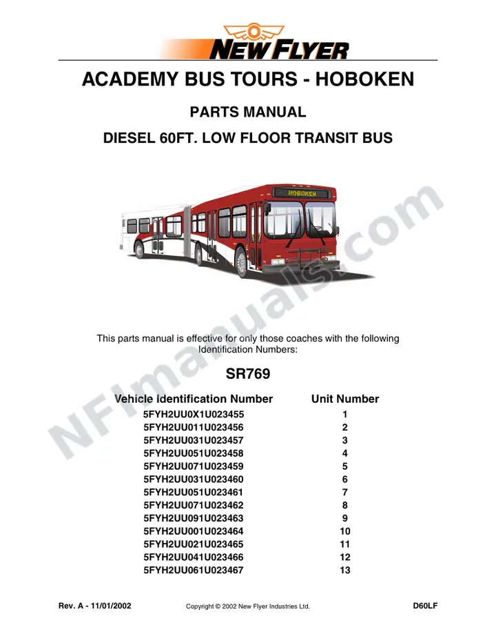 SR769 Parts Manual, Academy Bus Tours - Hoboken first-page preview