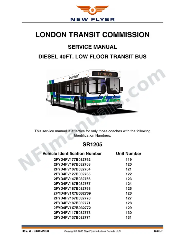 SR1205 Service Manual, London Transit Commission first-page preview