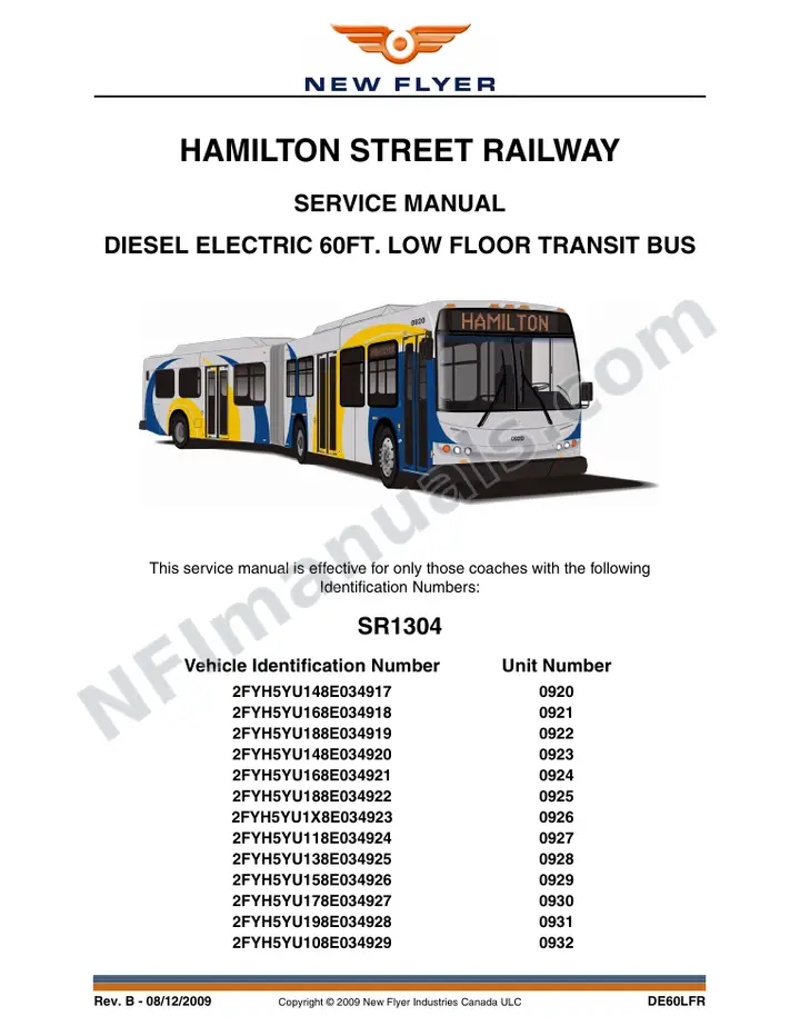 SR1304 Service Manual, Hamilton Street Railway first-page preview