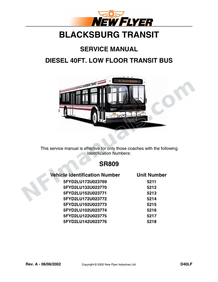 SR809 Service Manual, Blacksburg Transit first-page preview