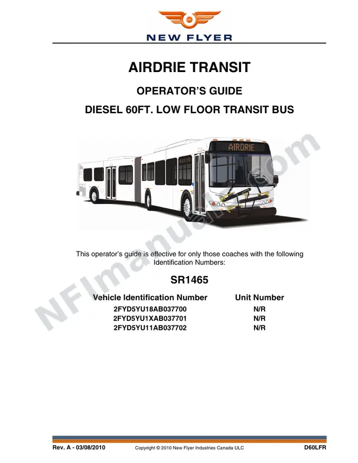 New Flyer D60LFR Manual Package - Airdrie Transit included manual preview