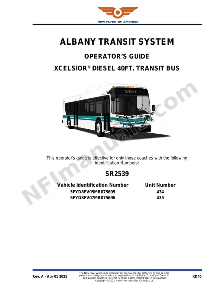 New Flyer XD40 Manual Package - Albany Transit System included manual preview