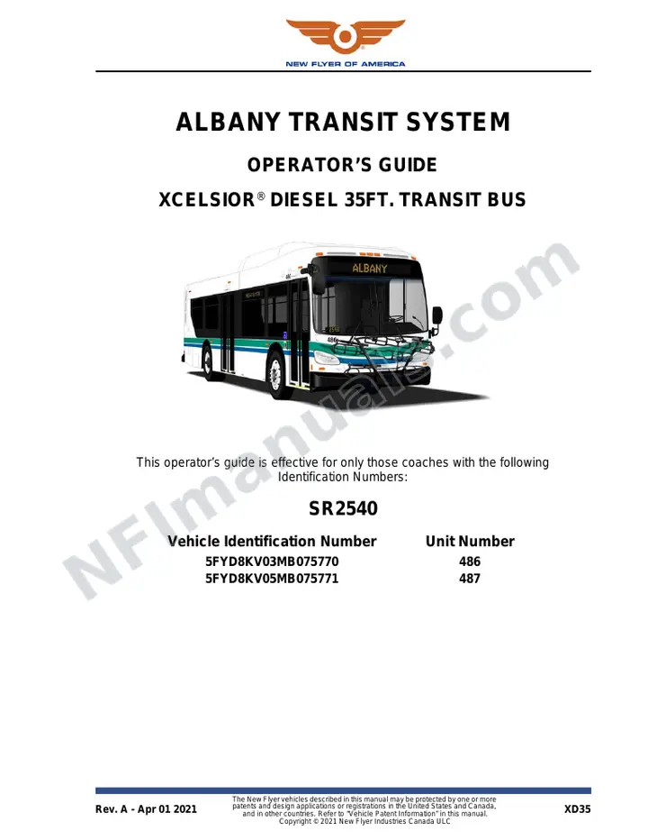 New Flyer XD35 Manual Package - Albany Transit System included manual preview
