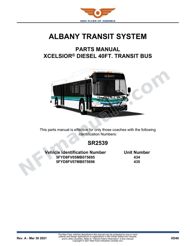 SR2539 Parts Manual, Albany Transit System first-page preview