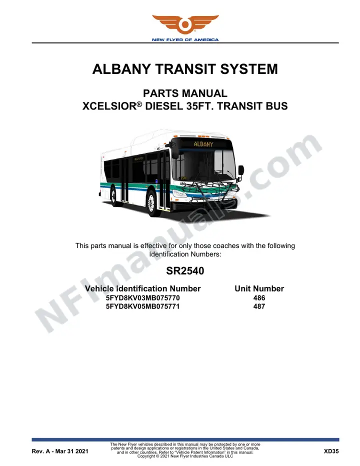 SR2540 Parts Manual, Albany Transit System first-page preview