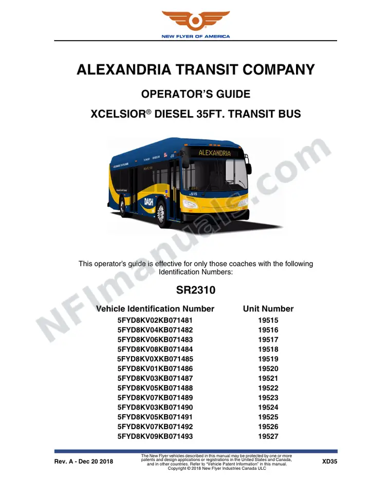 New Flyer XD35 Manual Package - Alexandria Transit Company included manual preview