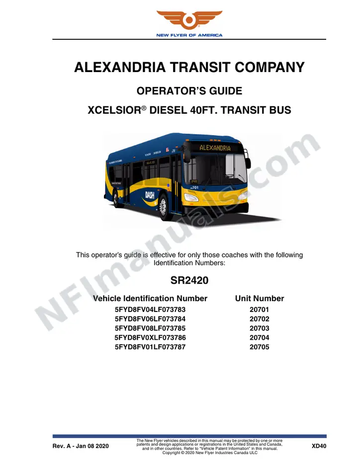 New Flyer XD40 Manual Package - Alexandria Transit Company included manual preview