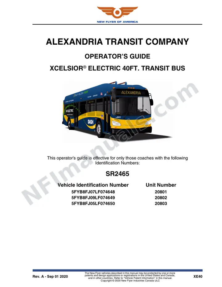 New Flyer XE40 Manual Package - Alexandria Transit Company included manual preview