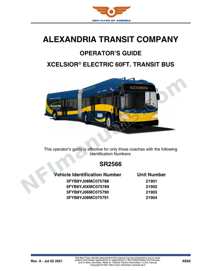 New Flyer XE60 Manual Package - Alexandria Transit Company included manual preview