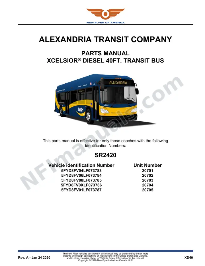 SR2420 Parts Manual, Alexandria Transit Company first-page preview