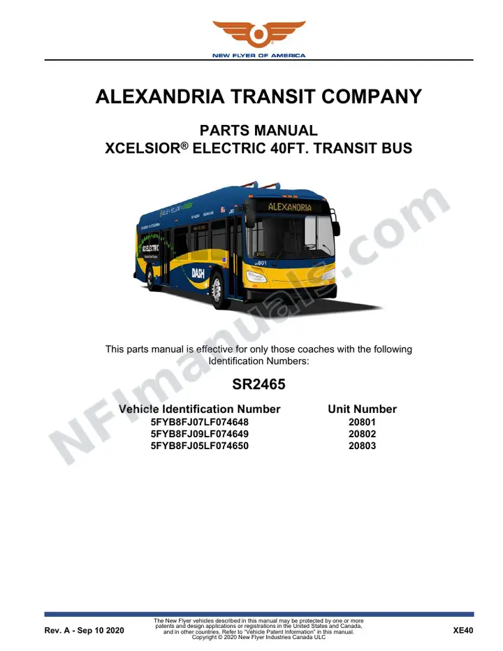 SR2465 Parts Manual, Alexandria Transit Company first-page preview