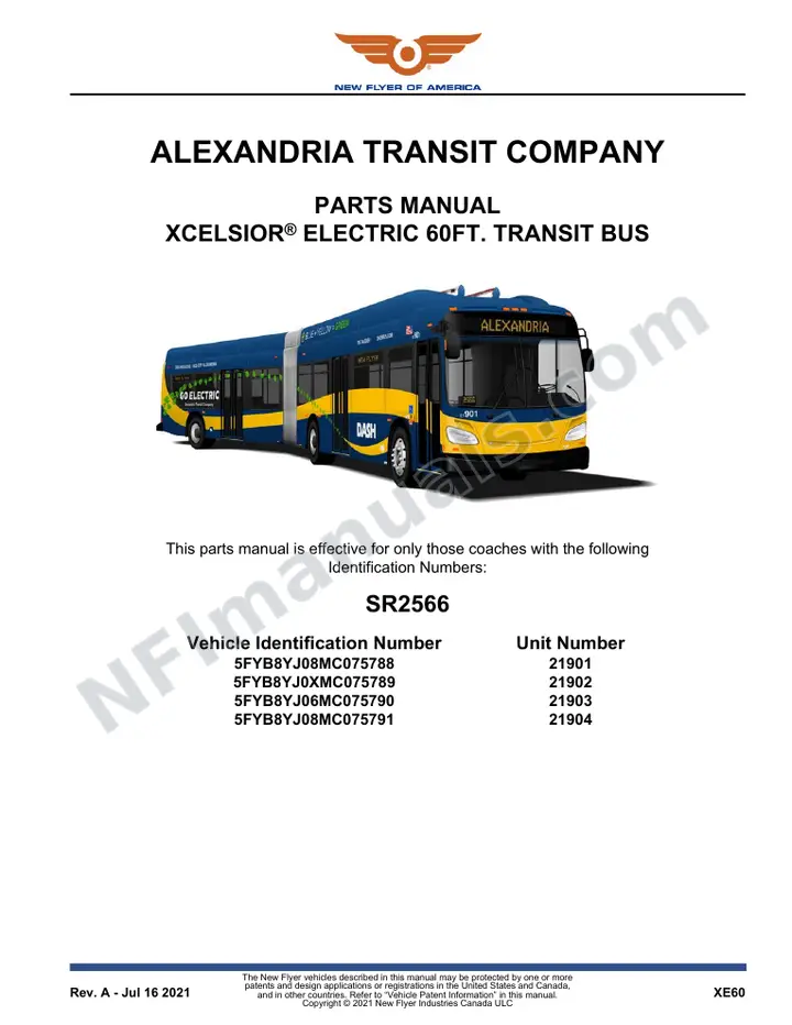 SR2566 Parts Manual, Alexandria Transit Company first-page preview
